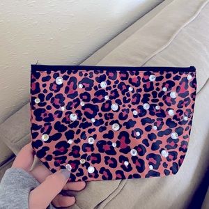 rhinestone and leopard makeup bag
